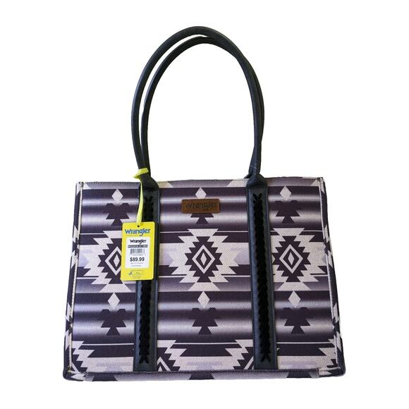 Wrangler Southwestern Pattern Canvas Black Tote Bag Purse Montana West New - Picture 1 of 8